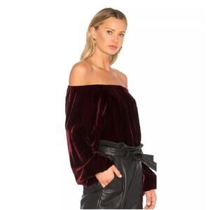 Mes Demoiselles Gianni Red Velvet Off Shoulder Blouson Top 42 M-L NWT